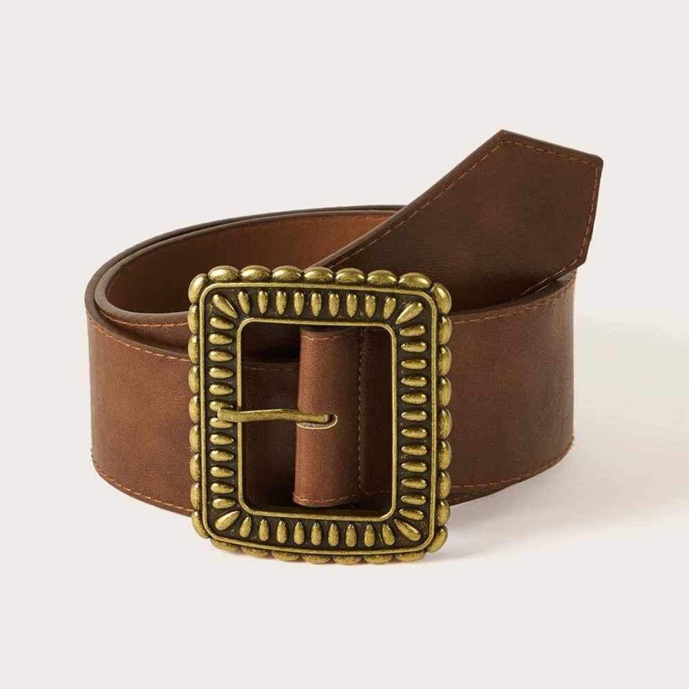 brown vegan leather gold tone buckle belt boho - Picture 5 of 5
